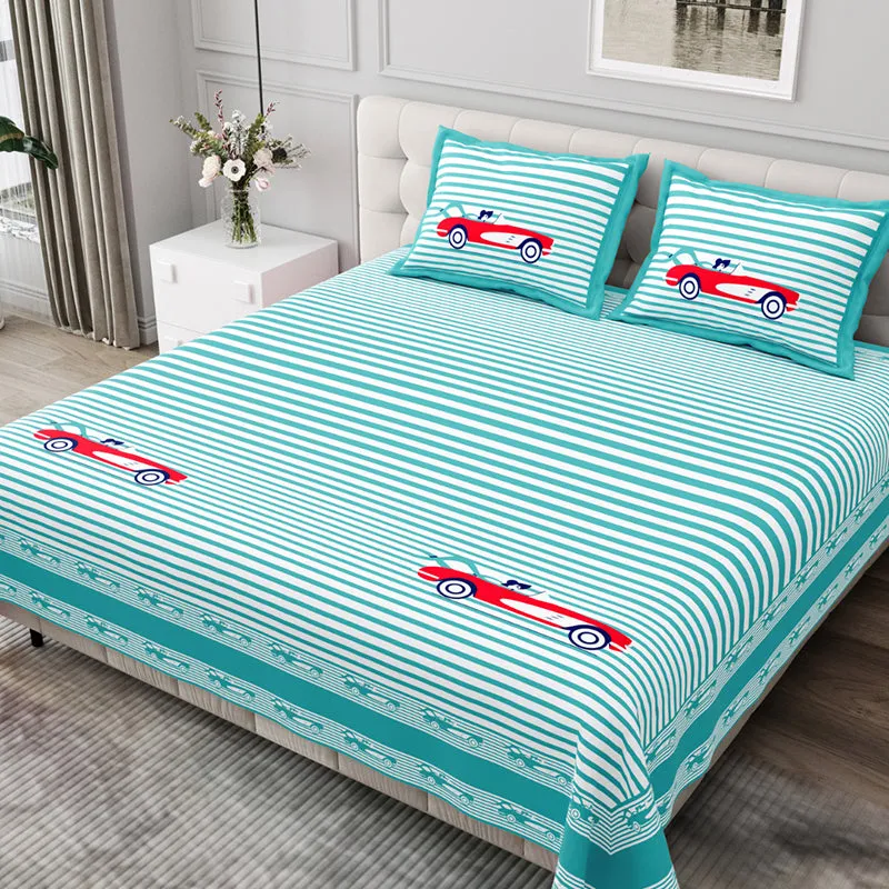 Illusion Stripey Race Cotton Bedsheet (Turquoise) - 200 TC media 1