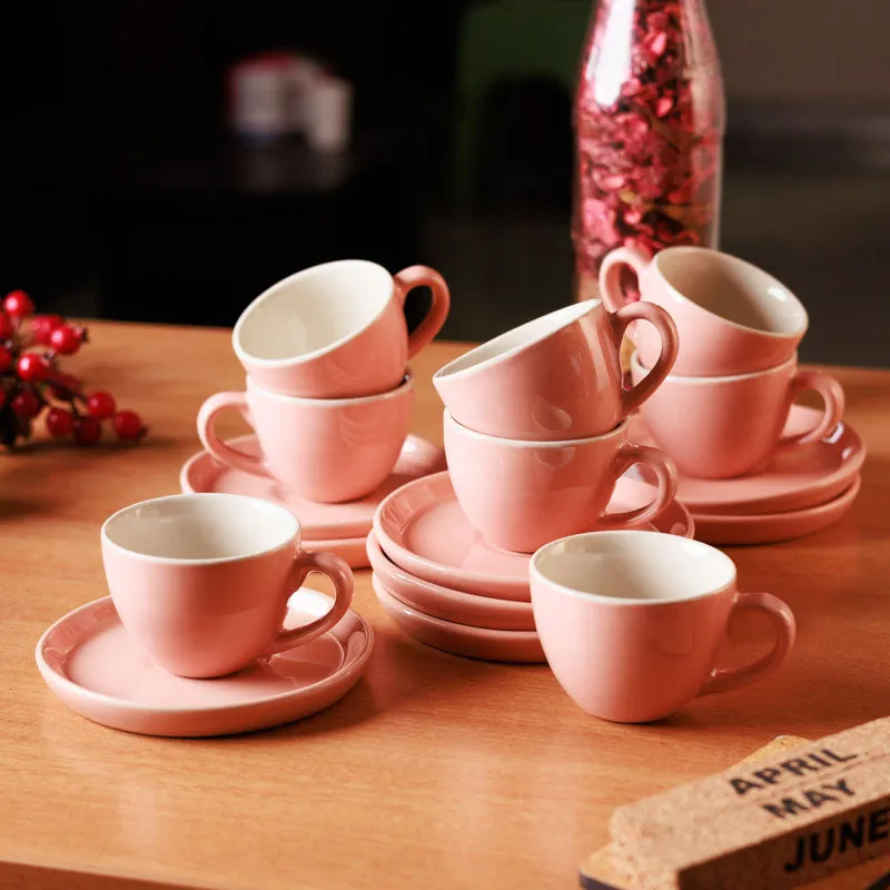 Blush & Brew Cup & Saucer (Pink/100 mL Each) - Set of Eight media 1