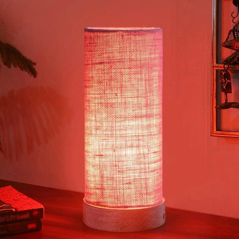 Ocra Tower Wooden Table Lamp With Jute Shade - Pink,White media 2