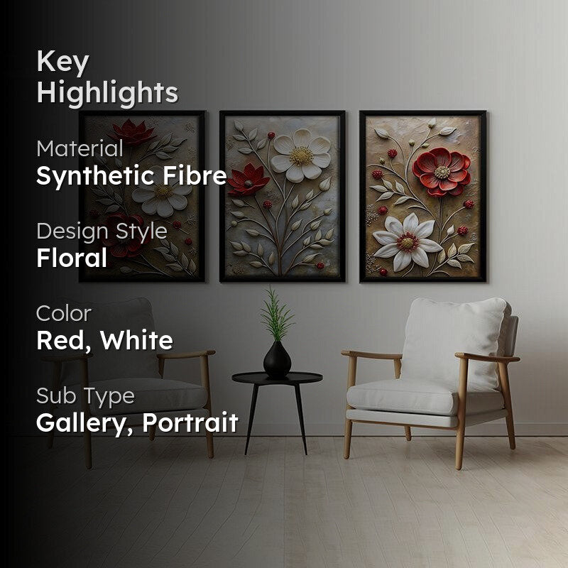 Crimson & Ivory Wall Art With Frame - Set Of Three media 2