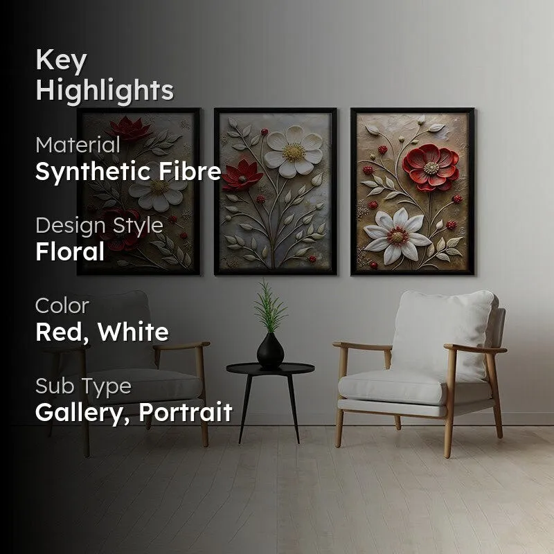 Crimson & Ivory Wall Art With Frame - Set Of Three media 2