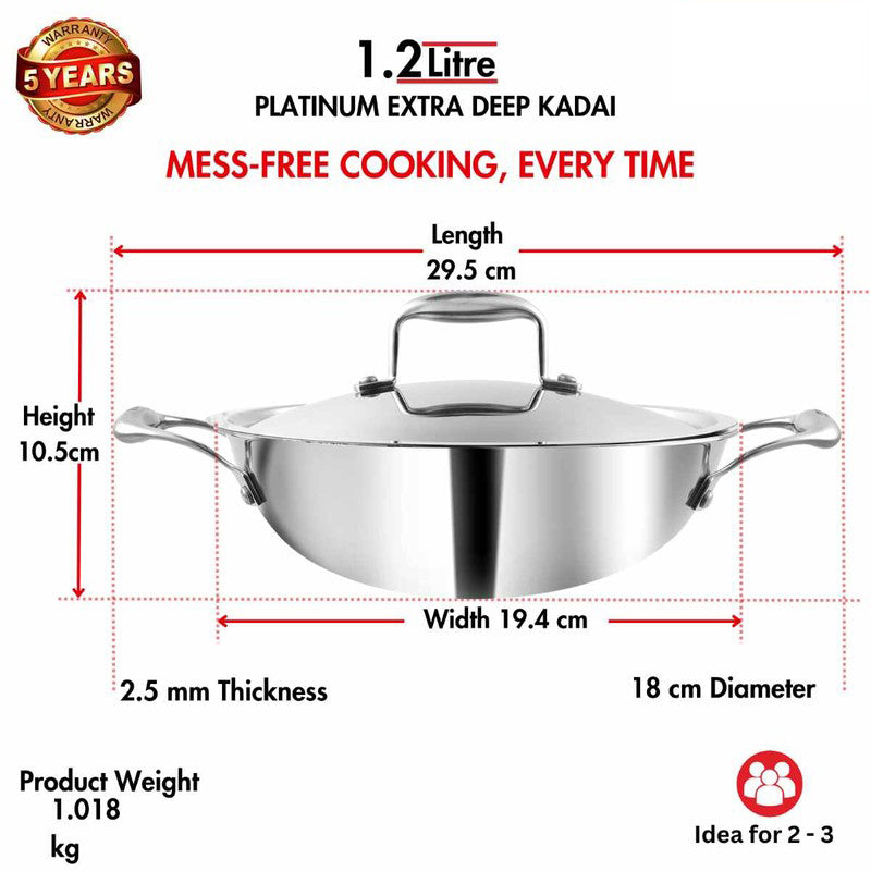 Vinod Orren Stainless Steel Kadhai With Lid - 1200 mL/12 Inches media 9
