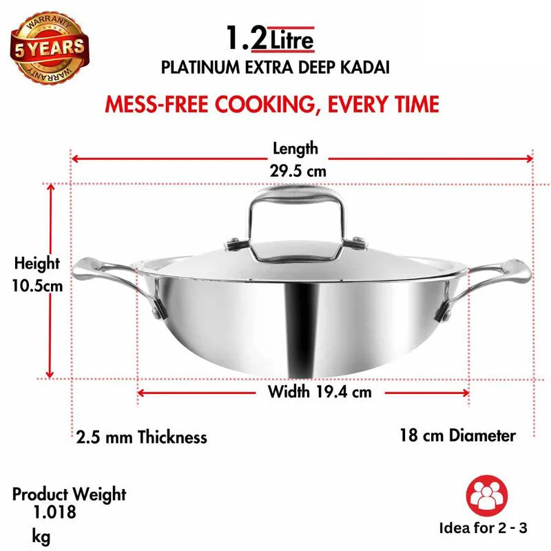 Vinod Orren Stainless Steel Kadhai With Lid - 1200 mL/12 Inches media 9