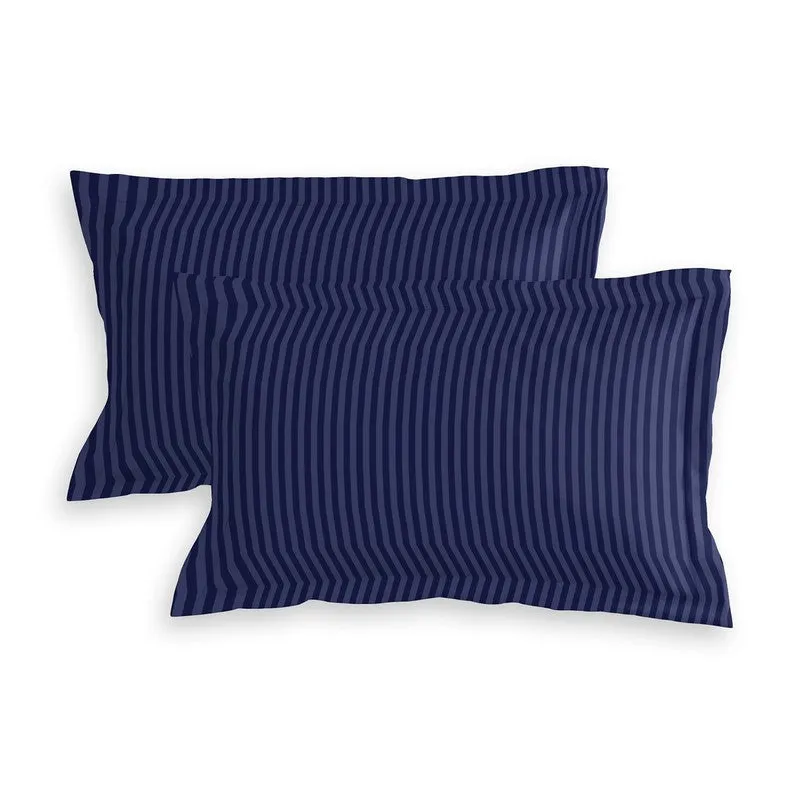 StripeScape Glace Cotton Fitted Bedsheet (Navy) - 130 GSM - 10