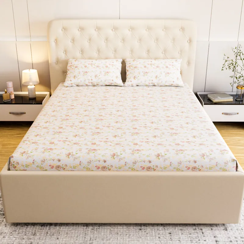 Dewdrop Floral Cotton Bedsheet (Yellow) - 180 TC media 4
