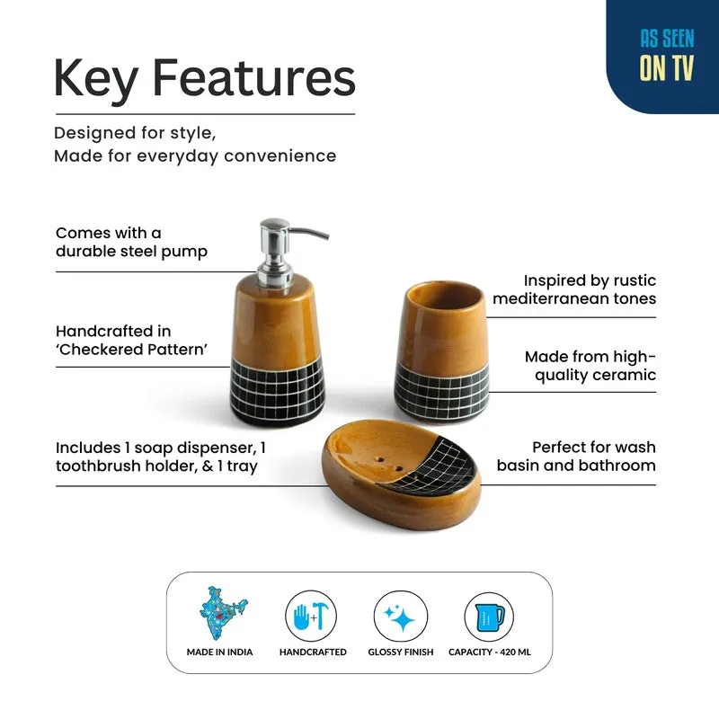 Rustic Ochre Stoneware Bathroom Set - Three Piece Set media 4