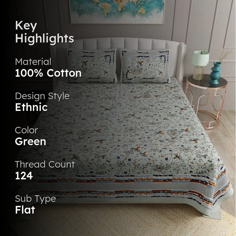 Hermia Floral Cotton Bedsheet (Green) - 124 TC media 2