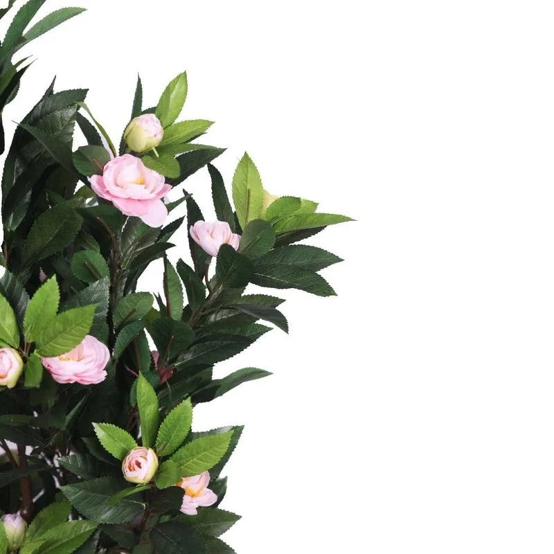 Artificial Pink Camelia Rose Plant With Black Fiber Pot - 2.6 Feet media 4