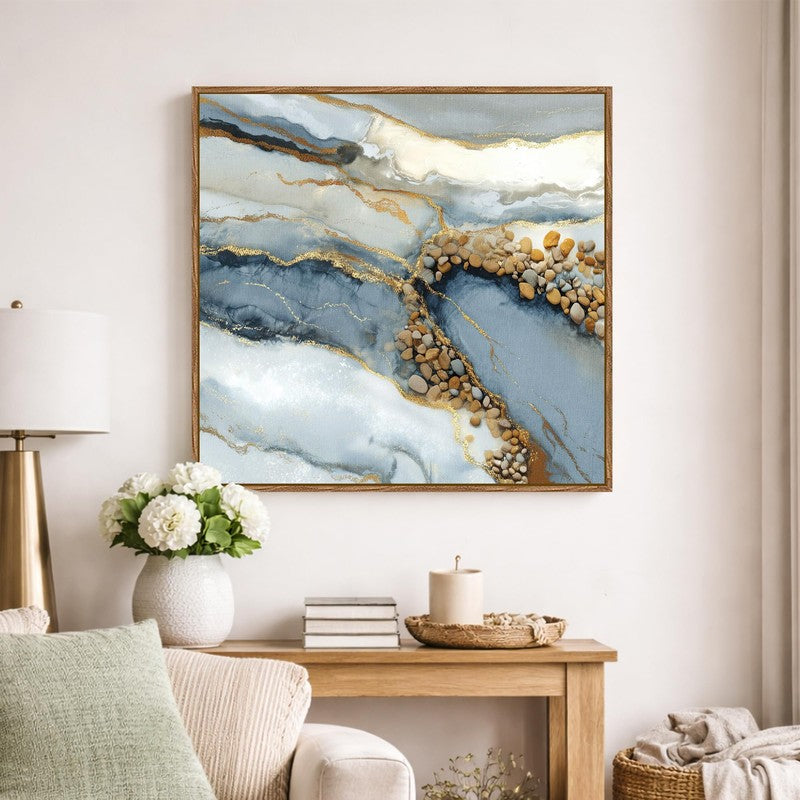Golden Flow Canvas Wall Art With Frame