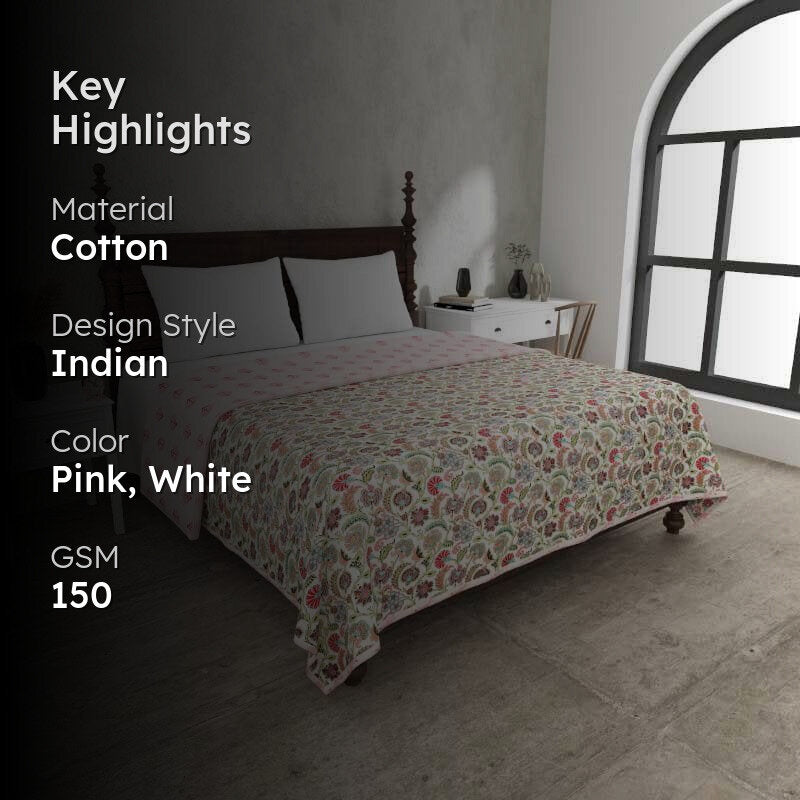Tvisha Floral Printed Green & Pink Cotton Dohar media 2