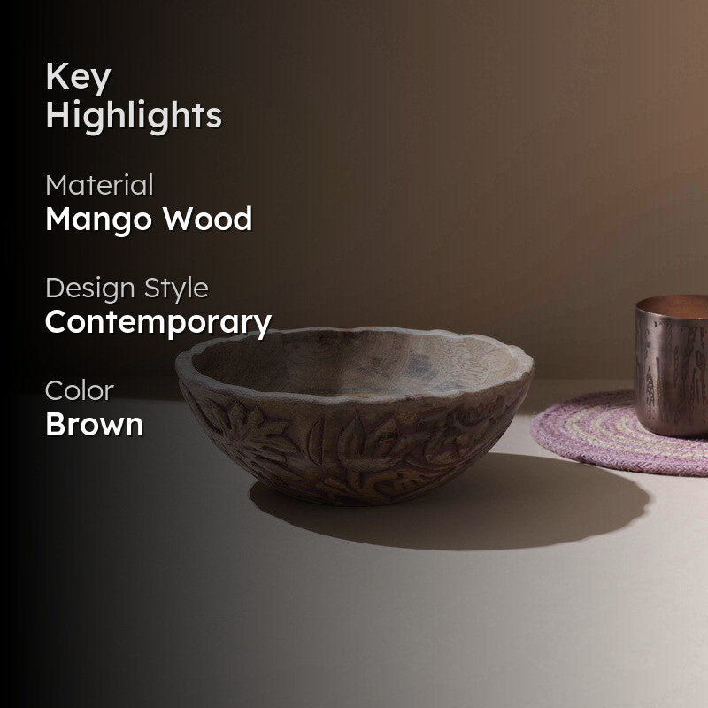 Kaisi Handcrafted Mango Wood Serving Bowl - 800 mL media 2