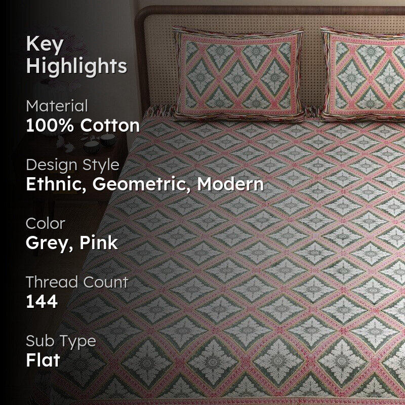 Maitreya Cotton Bedsheet (Rose) - 144 TC media 2