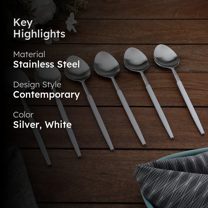 Stirling Stainless Steel Spoon Set (Silver & White) - Set Of Six media 2