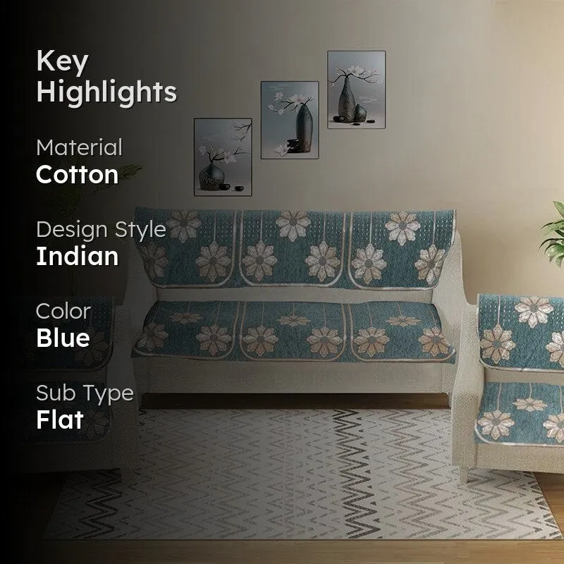 Mitha Flora Sofa Cover (Turquoise) - Set Of Six media 2