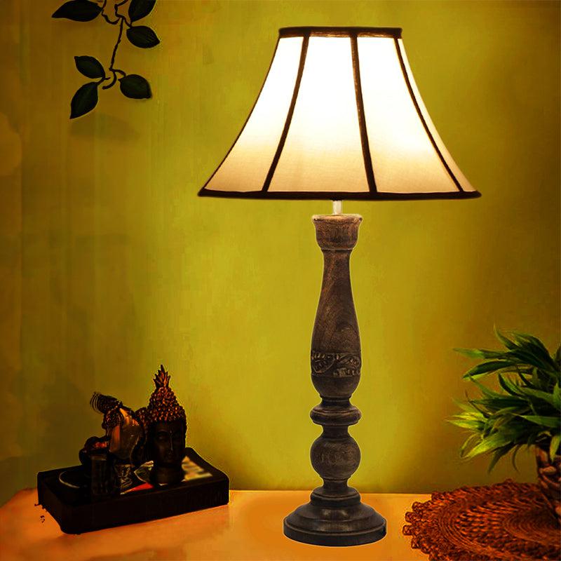 Nihara Diya Wooden Fabric Table Lamp - White,Brown