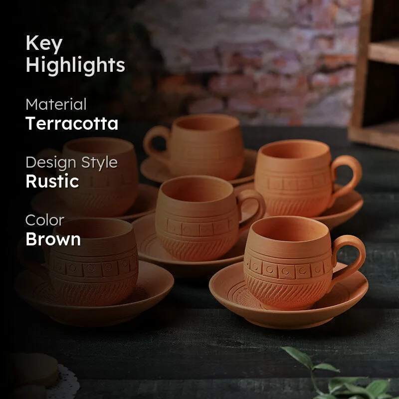 Raw Steep Terracotta Cup & Saucer (160 mL Each) - Set of Six media 2