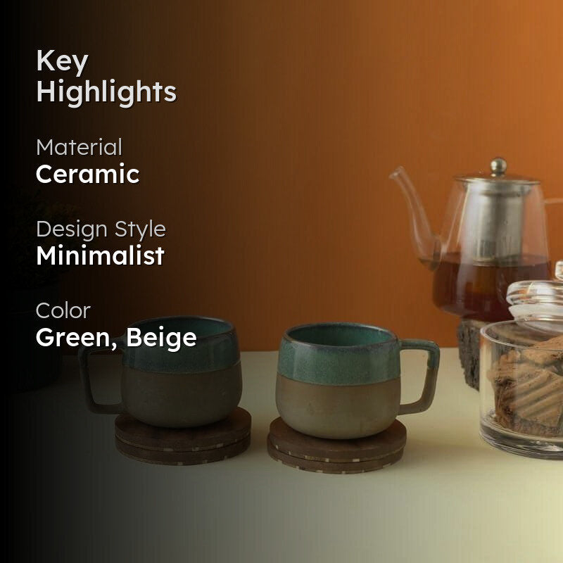 Rustic Ceramic Tea Cup (200 mL)  -  Two Piece Set media 2