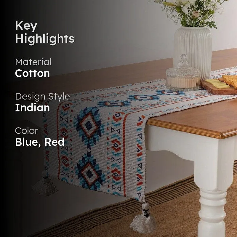 Aztec Handloom Tasseled Cotton Table Runner media 2