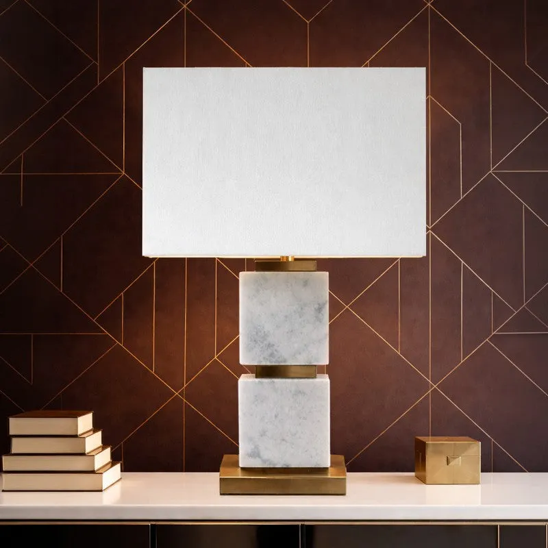 AarviDecor Vaughn Designer Marble Table Lamp - White media 1