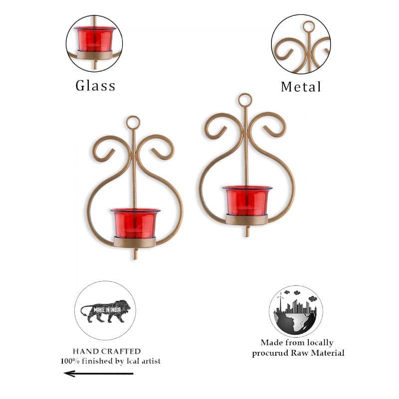 Seina Gold Frame Sconce Candle Holder (Red) - Set Of Two media 6
