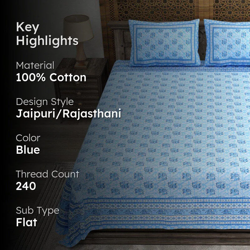 Linera Cotton Bedsheet (Blue) - 240 TC media 2