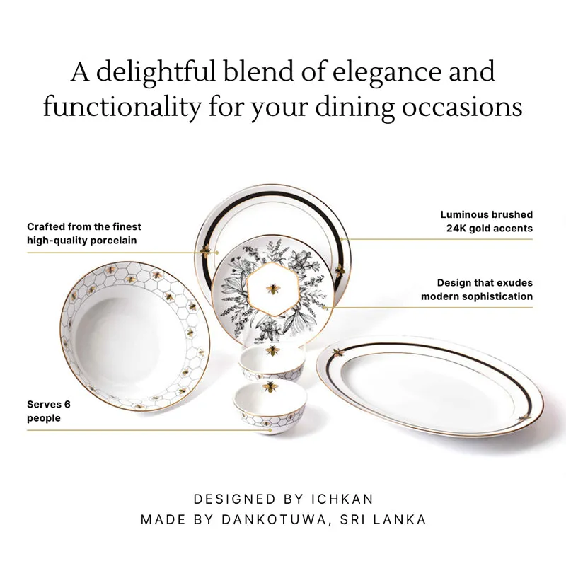Gilded Bee 24k Gold Brushed Porcelain Dinner Set - 21 Piece Set media 13
