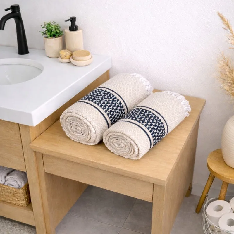 MosacStrip Cotton Hand & Bath Towel (Navy) - Set of Two media 1