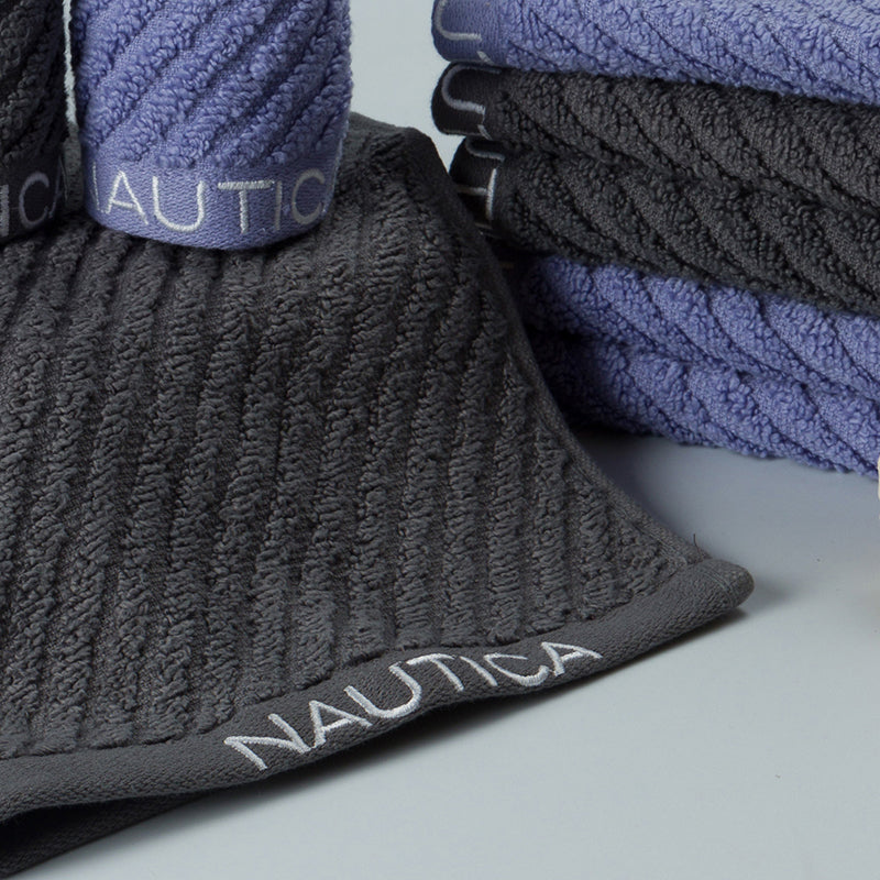 Nautica Riviera Soft Cotton Hand & Face Towel (Dark Grey & Light Blue) - Set Of Eight media 3