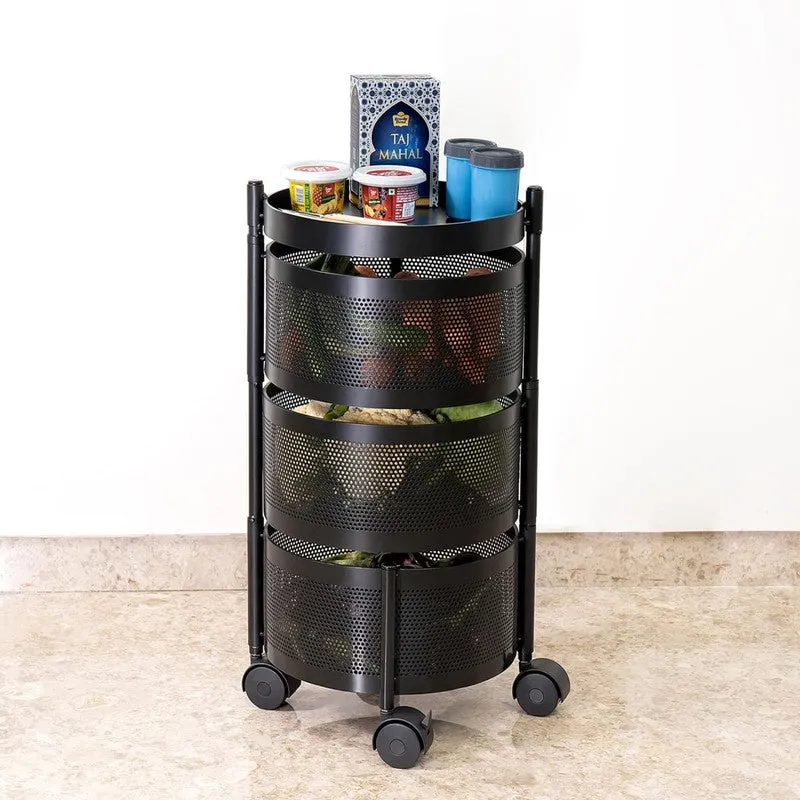 Black Metal Swinging Basket Rack for Easy Storage media 4