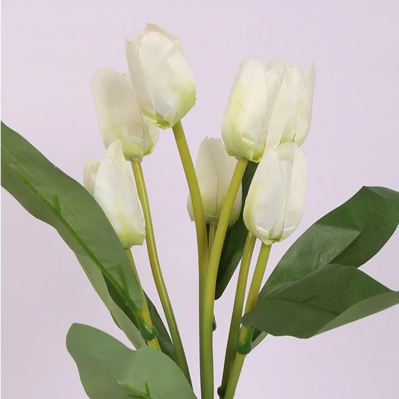 Artificial Tulip Flower Plant With Black Plastic Pot - White media 5