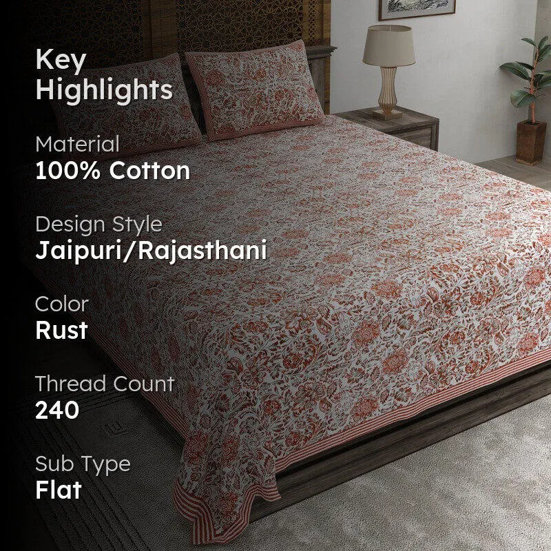 Patterna Cotton Bedsheet (Rust) - 240 TC media 2