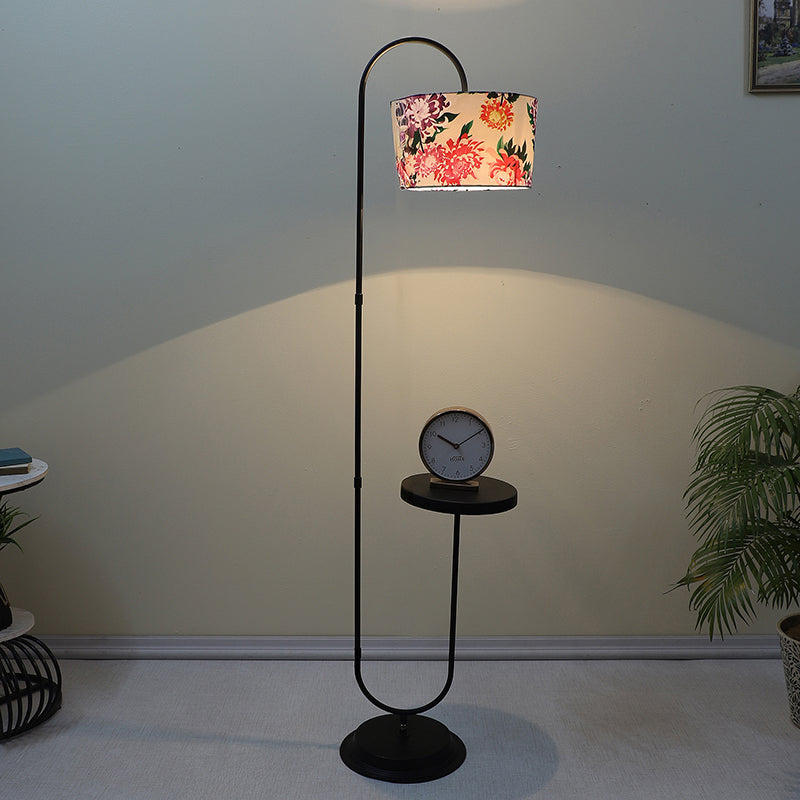 Miyabi Printed Arched Metal Floor Lamp With Shelf