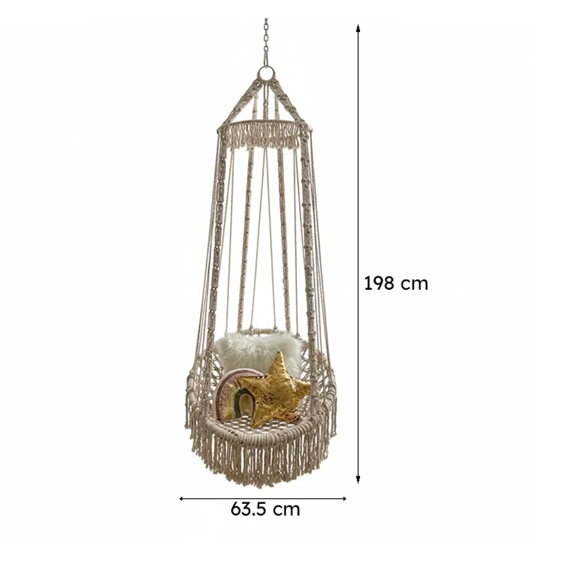 Handcrafted Macrame Hanging Swing Chair - Off White media 6