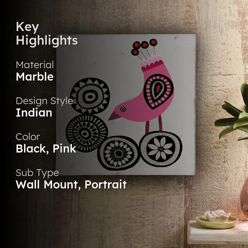 Enigmatic Bird Design Marble Wall Art - 10 Inches media 2