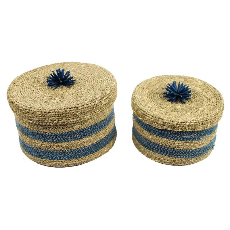 Knitraa Sea Grass Natural Fiber Storage Basket (Blue) - Set Of Two media 7