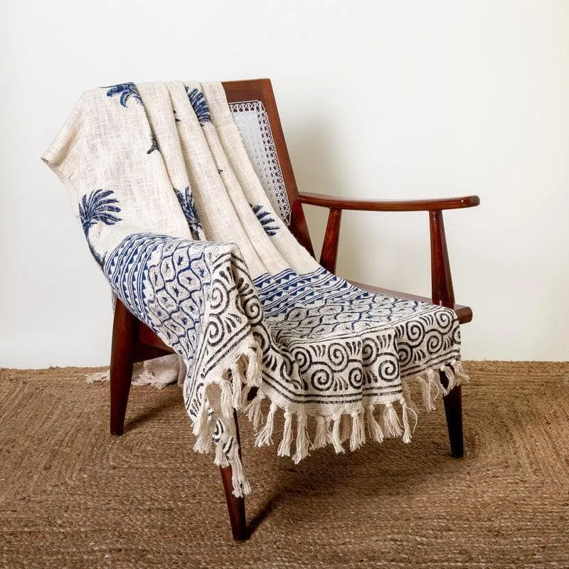 Indigo Palm Tree Handblock Printed Throw media 1