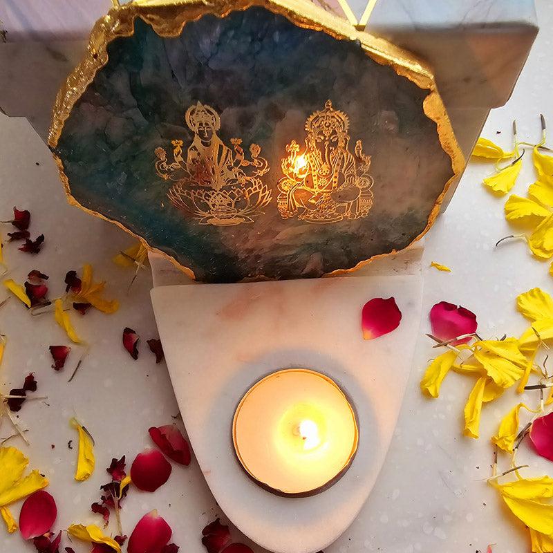 Sacred Ganesha Laxmi Tealight Candle Holder - Green media 3