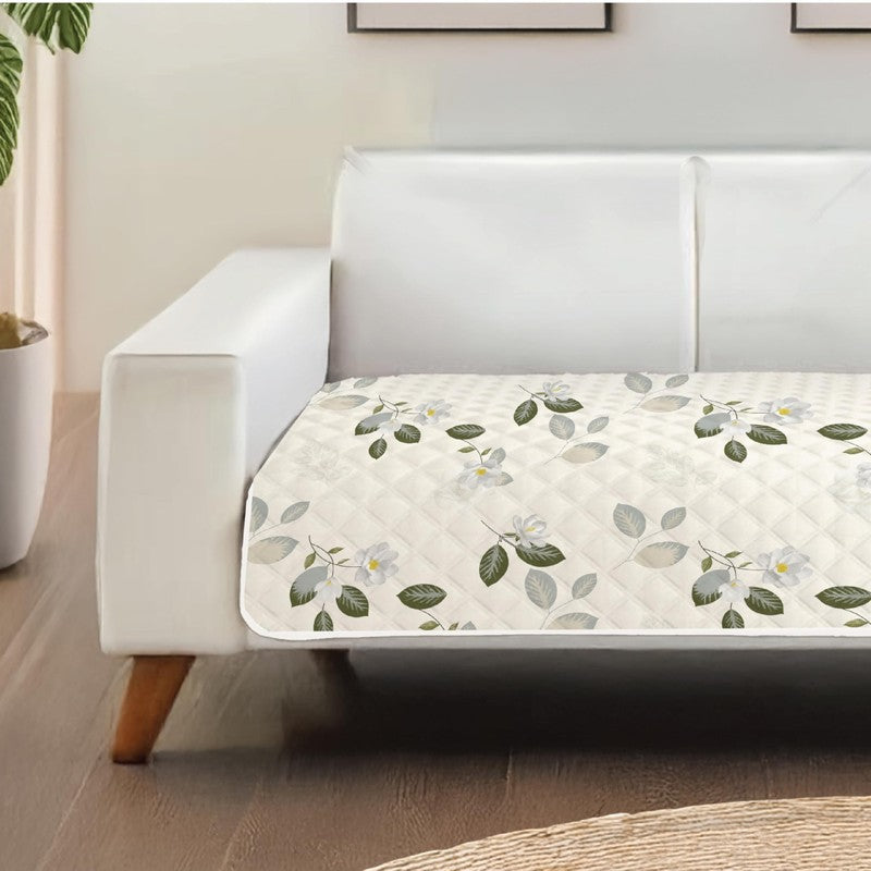 Urban Space Leafy Bliss Sofa Cover - White & Green media 4