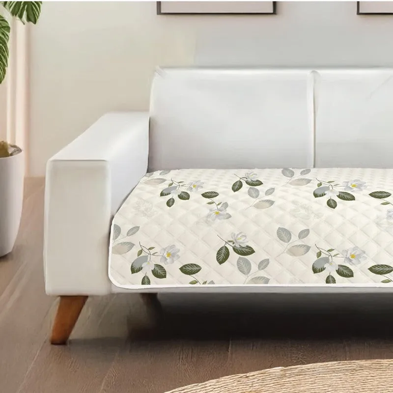 Urban Space Leafy Bliss Sofa Cover - White & Green - 4