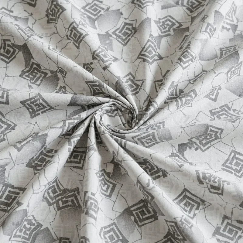 Borva Geometric Cotton Bedsheet (Grey) - 180 TC media 5