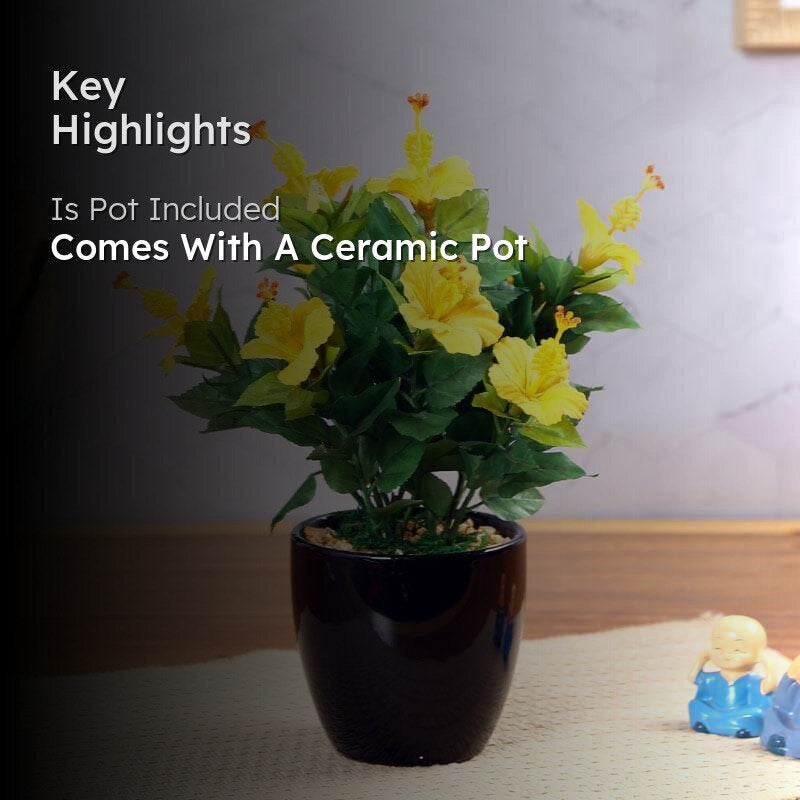 Faux Mini Hibiscus Bonsai In Ceramic Pot (31 cms) - Yellow media 2