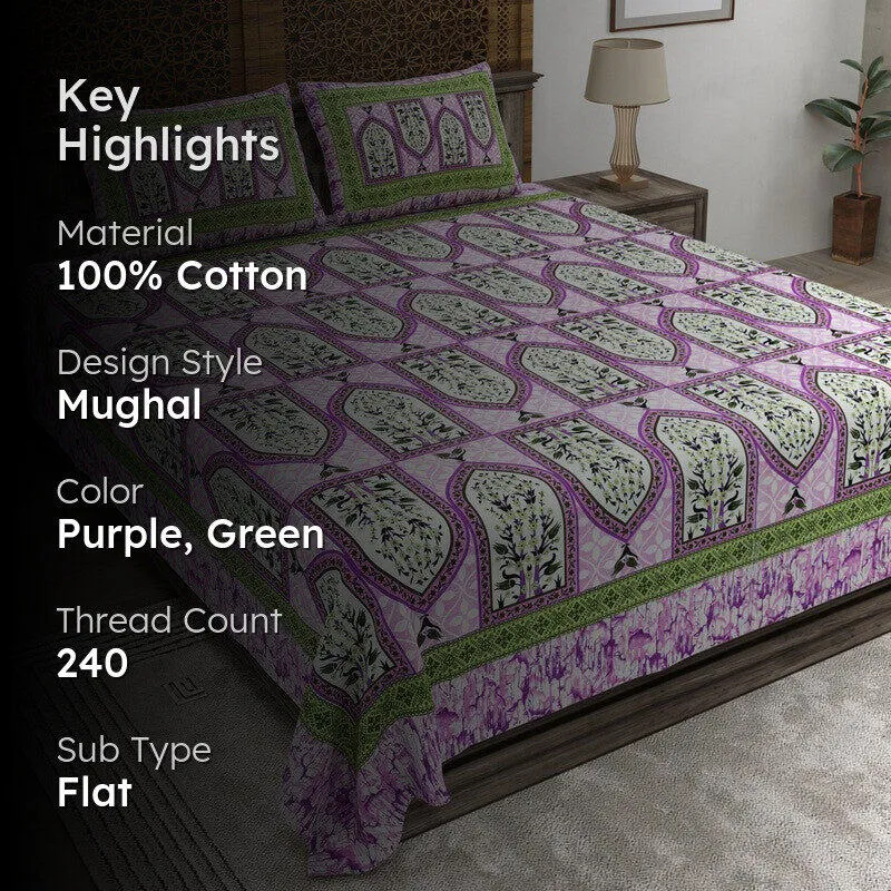 Rangza Cotton Bedsheet (Purple,Green) - 240 TC media 2
