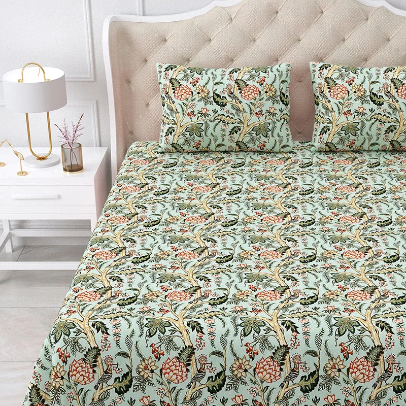 Hestia Floral Cotton Bedsheet (Green) - 160 TC media 3