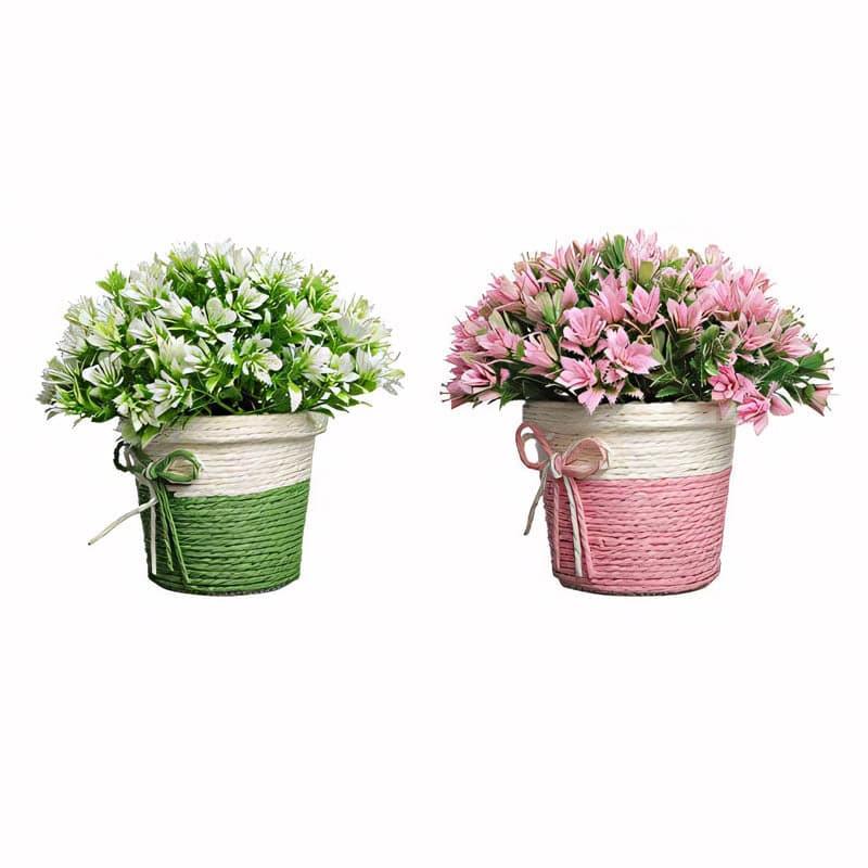 Alba Faux Artificial Plant In Basket Pot (Pink & Green) - Set Of Two media 3