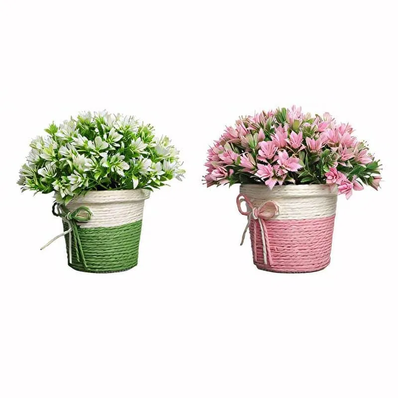 Alba Faux Artificial Plant In Basket Pot (Pink & Green) - Set Of Two media 3
