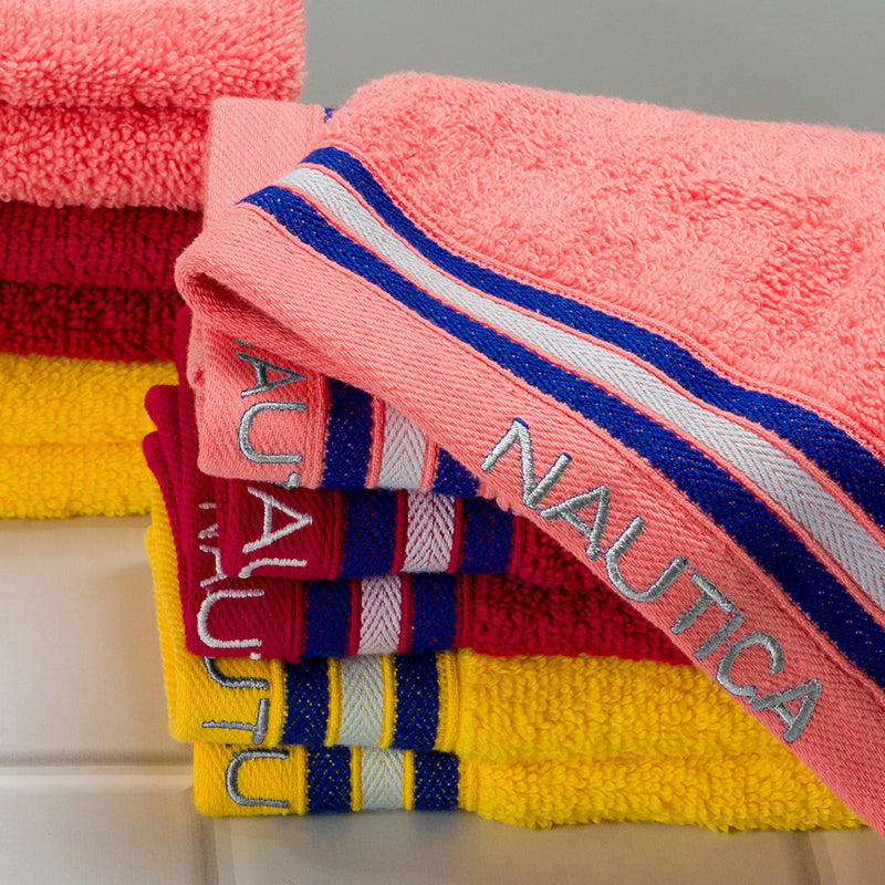 Nautica Dove Down Cotton Hand & Face Towel (Yellow, Burgundy & Coral) - Set Of Twelve media 3