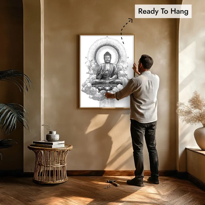 Buddha Within The Circle Of Silence Wall Painting With Brown Frame media 6