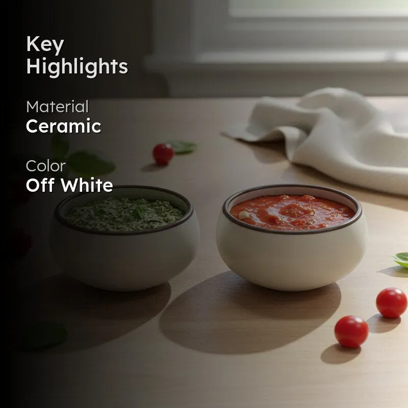 Brownline Handcrafted Ceramic Dip Bowls (Off White,150 mL) - Set Of Two media 2