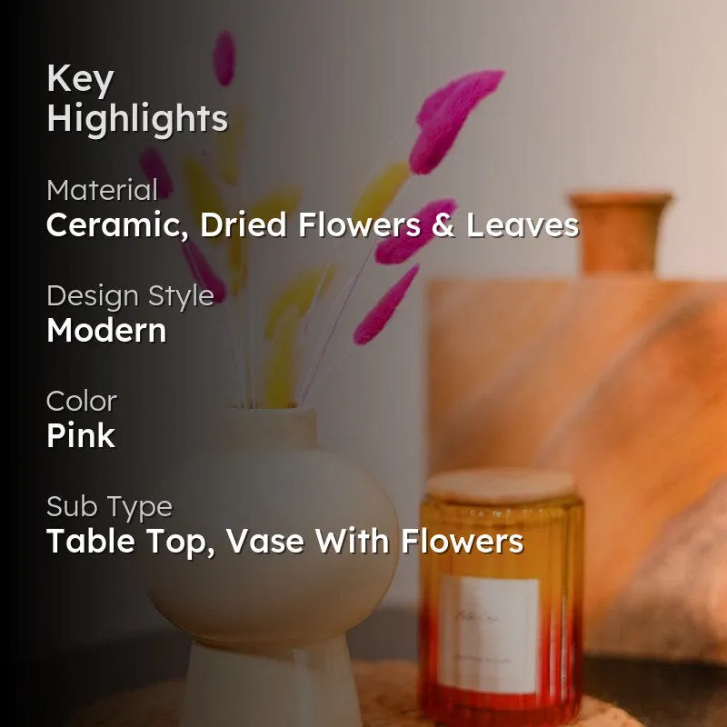 Ceramic Vase With 15 Piece Naturally Dried Bunny Tail Flower Bunch media 2