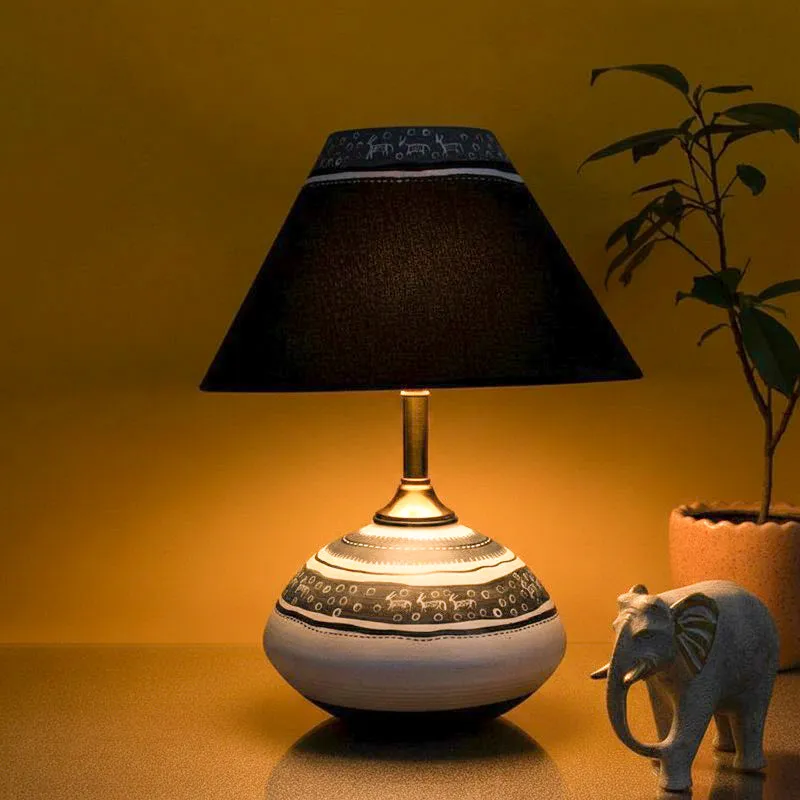 Itaash Terracotta Table Lamp - Black,White media 1